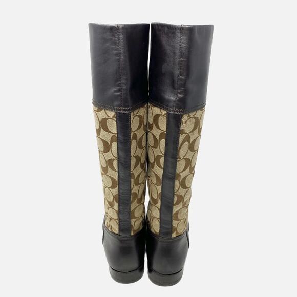 Coach Brown/Tan Chrissi Leather & Logo Print Riding Boots Women's Sz 7.5 Pull On - Picture 5 of 10